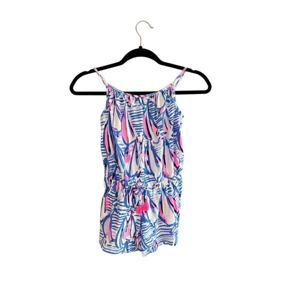 Lilly Pulitzer Aleene Kids Girls Blue Pink Sailboat Sleeveless Romper Size Large - Picture 5 of 7
